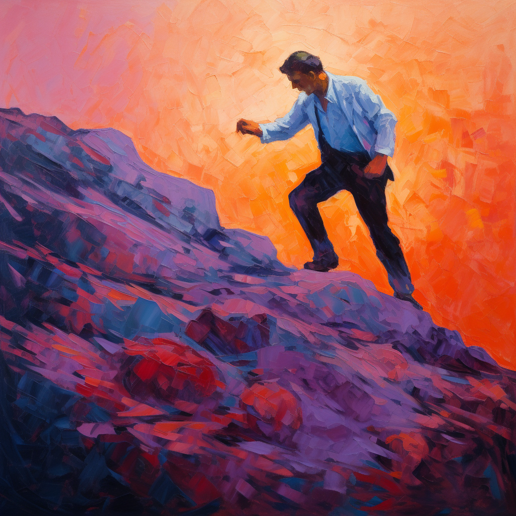 Man pushing stone uphill with palette knives