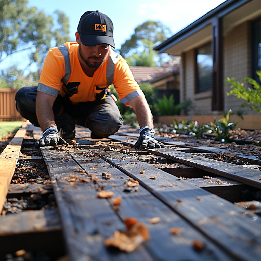 man removing deck Queensland backyard