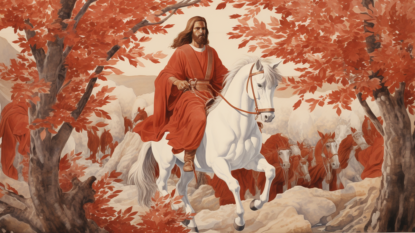 Christ Riding a Red Horse among Myrtle Trees