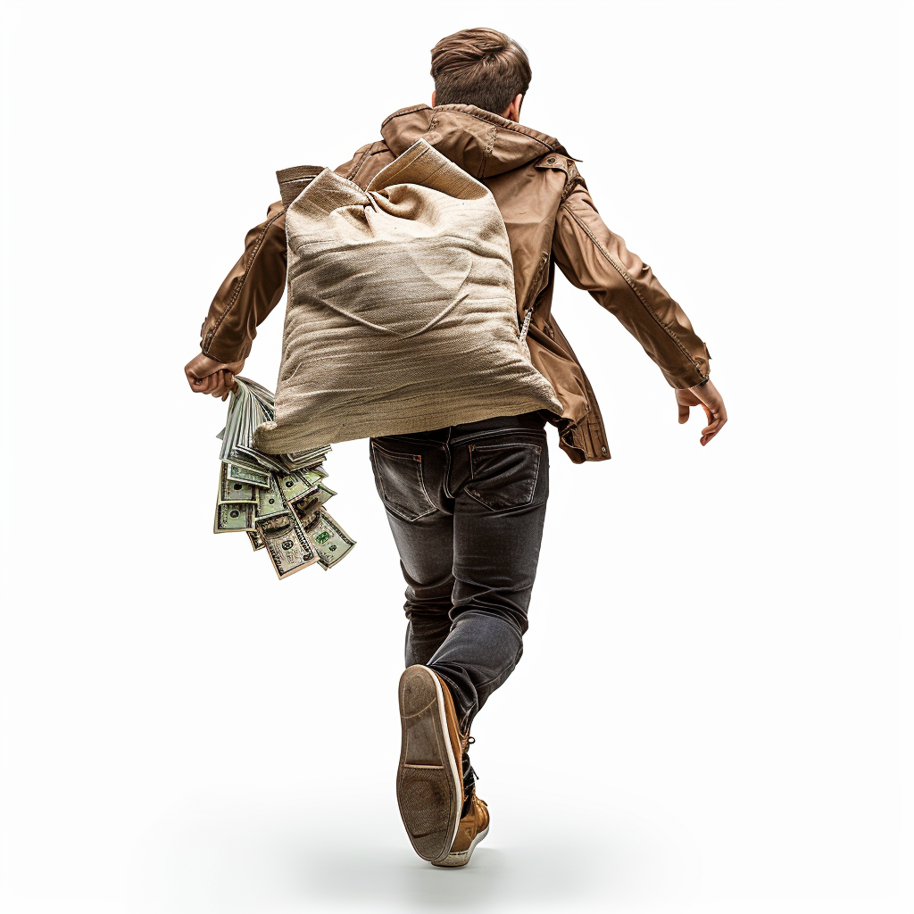 man running with money bag