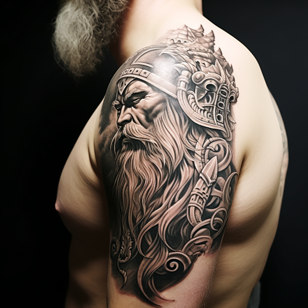 Man with Nordic Shoulder Tattoo