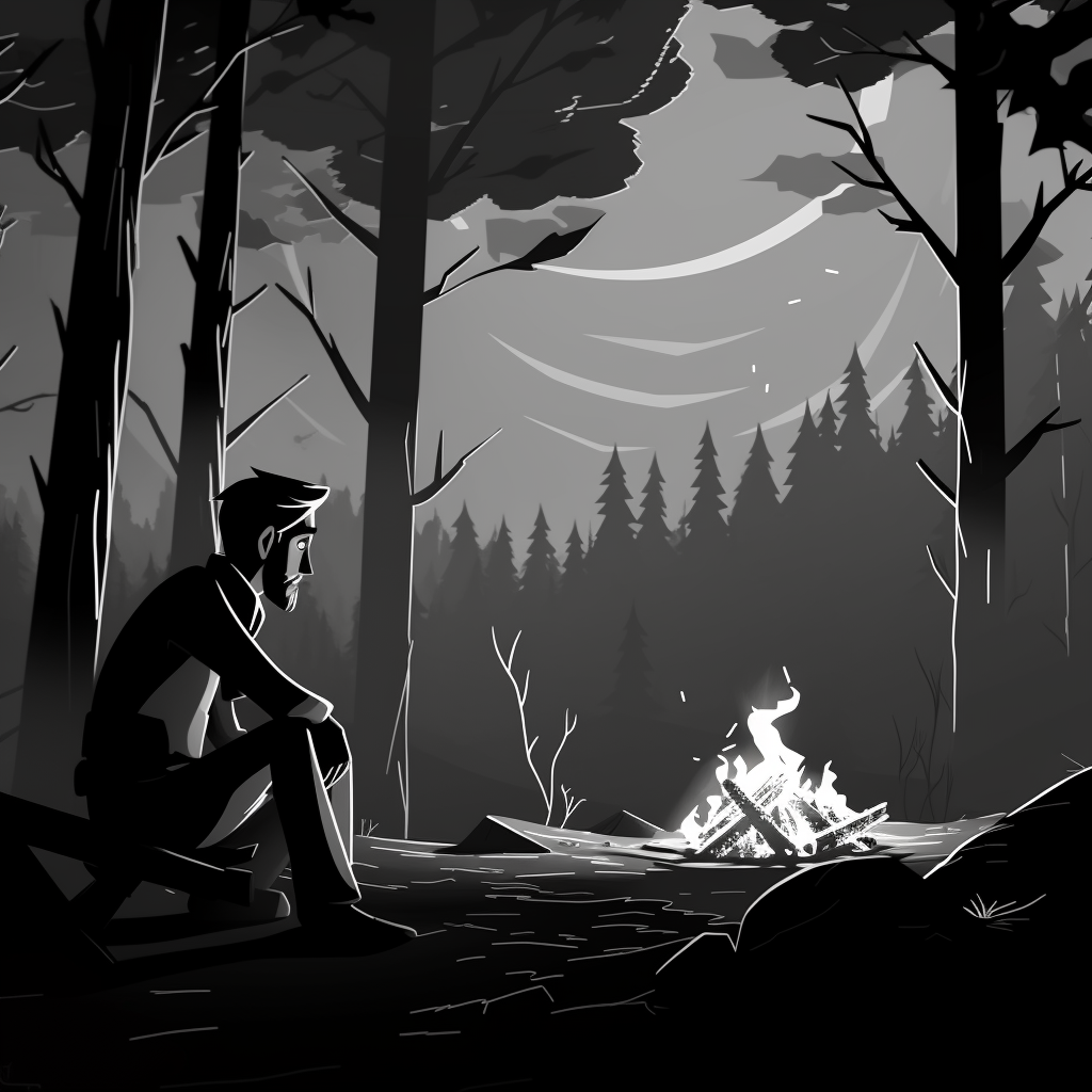 Man sitting at campfire with wood