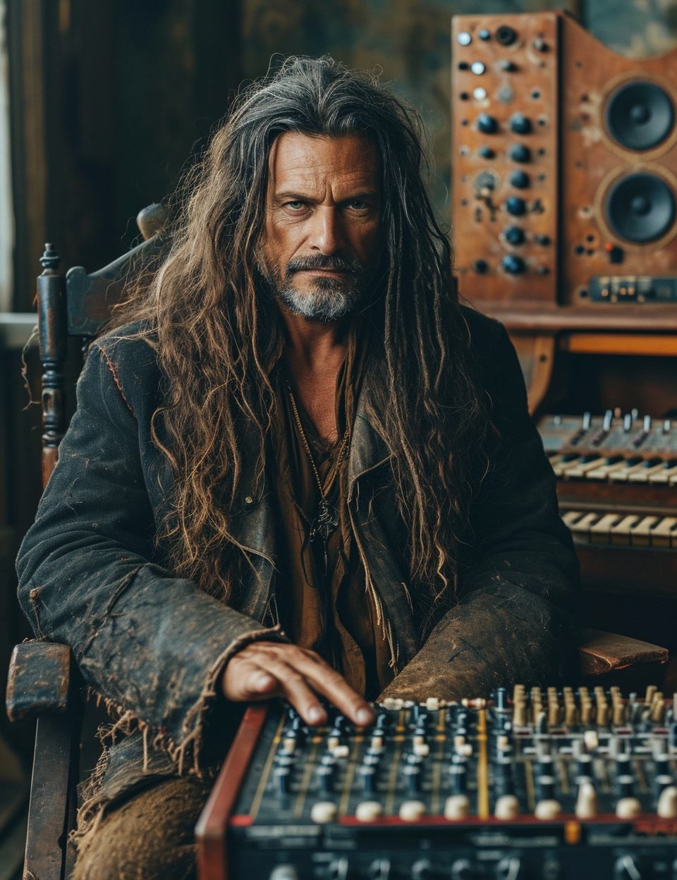 Man with Electronic Mixer in Chair