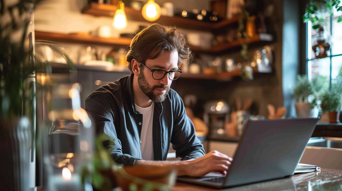 Man working at kitchen table