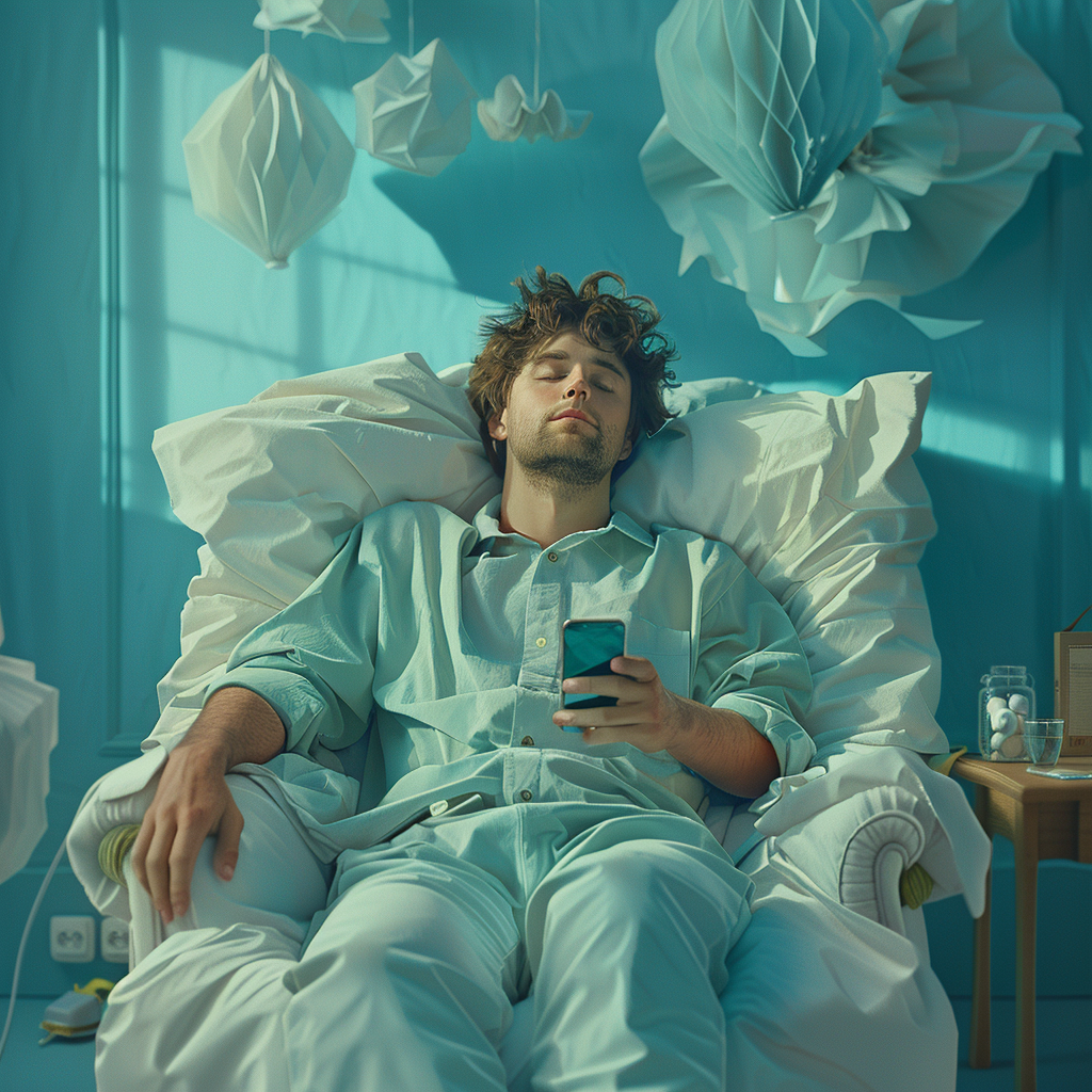 Man sleeping with smartphone in hand