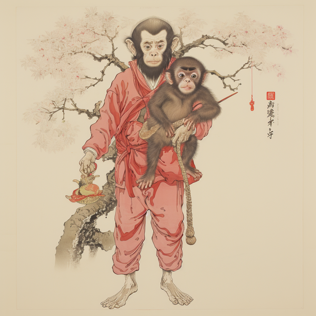 Man with Small Monkey on Shoulders