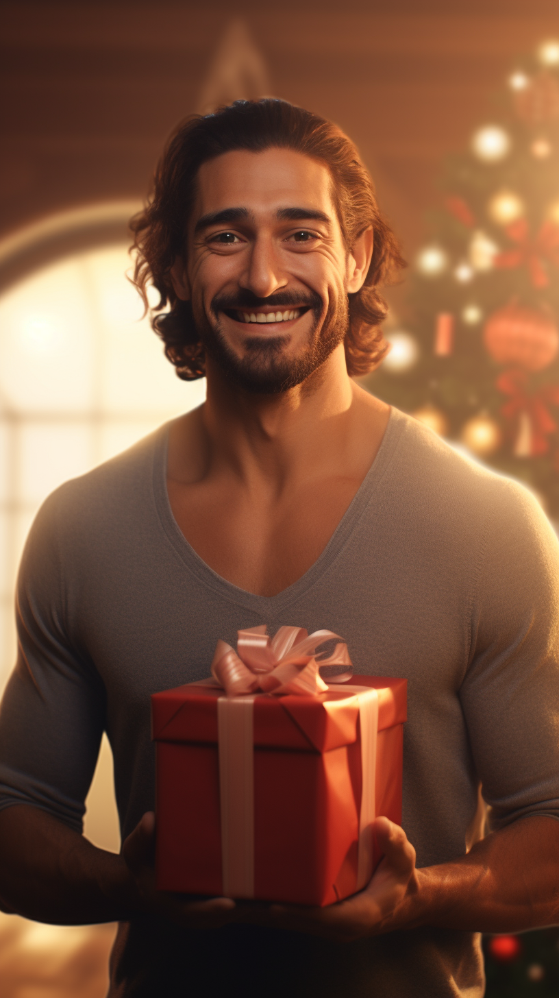 Man smiling with Christmas gift