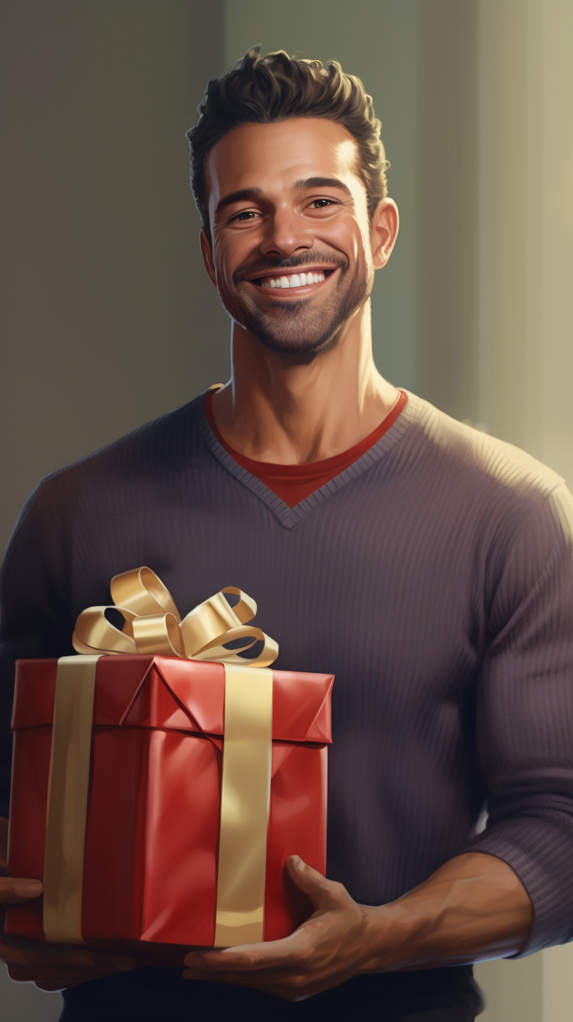 Man smiling with Christmas gift