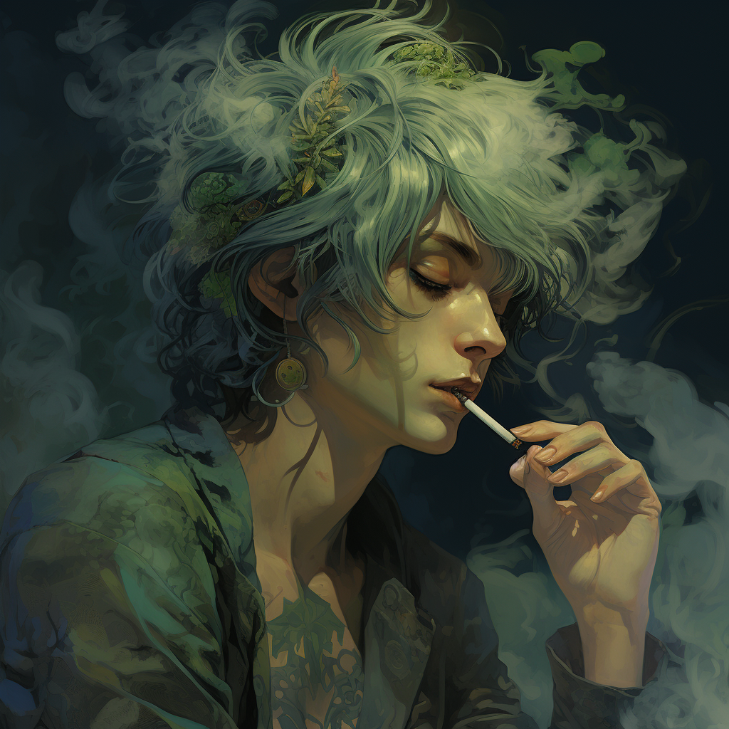 Man Smoking with Green Hair