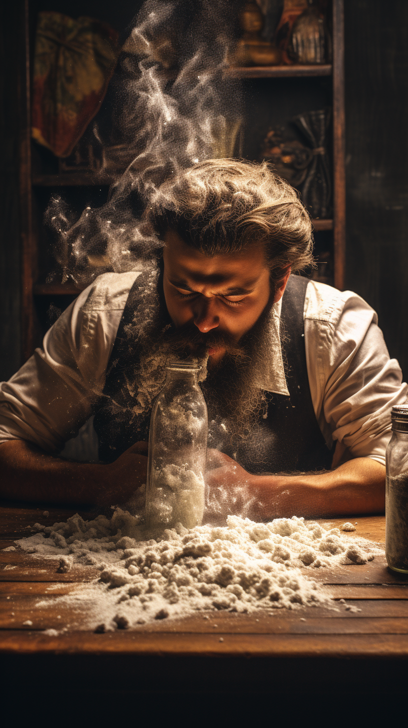 Man snorting powder off table