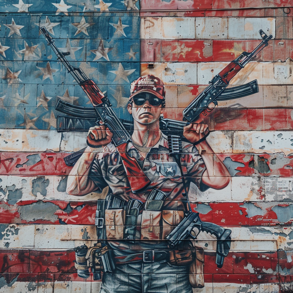 man with guns American flag