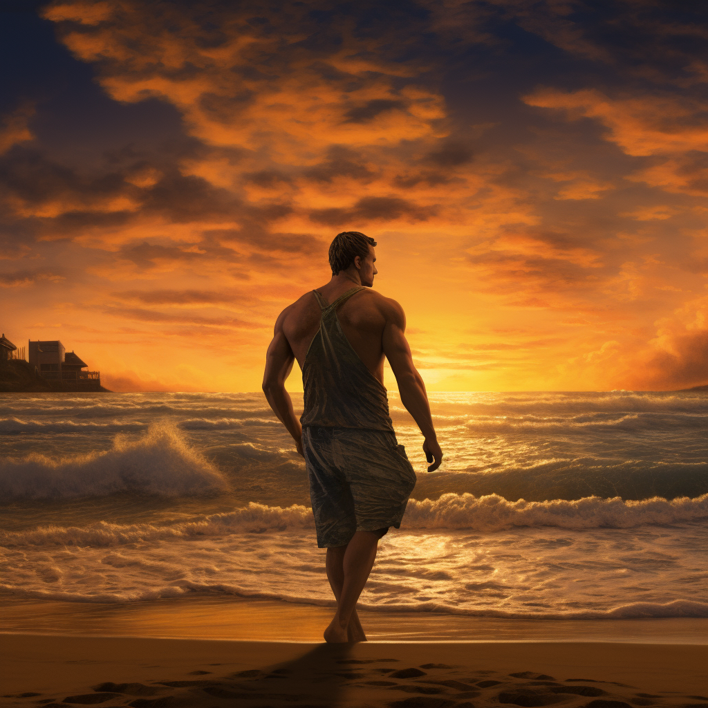 Man standing on beach at sunset