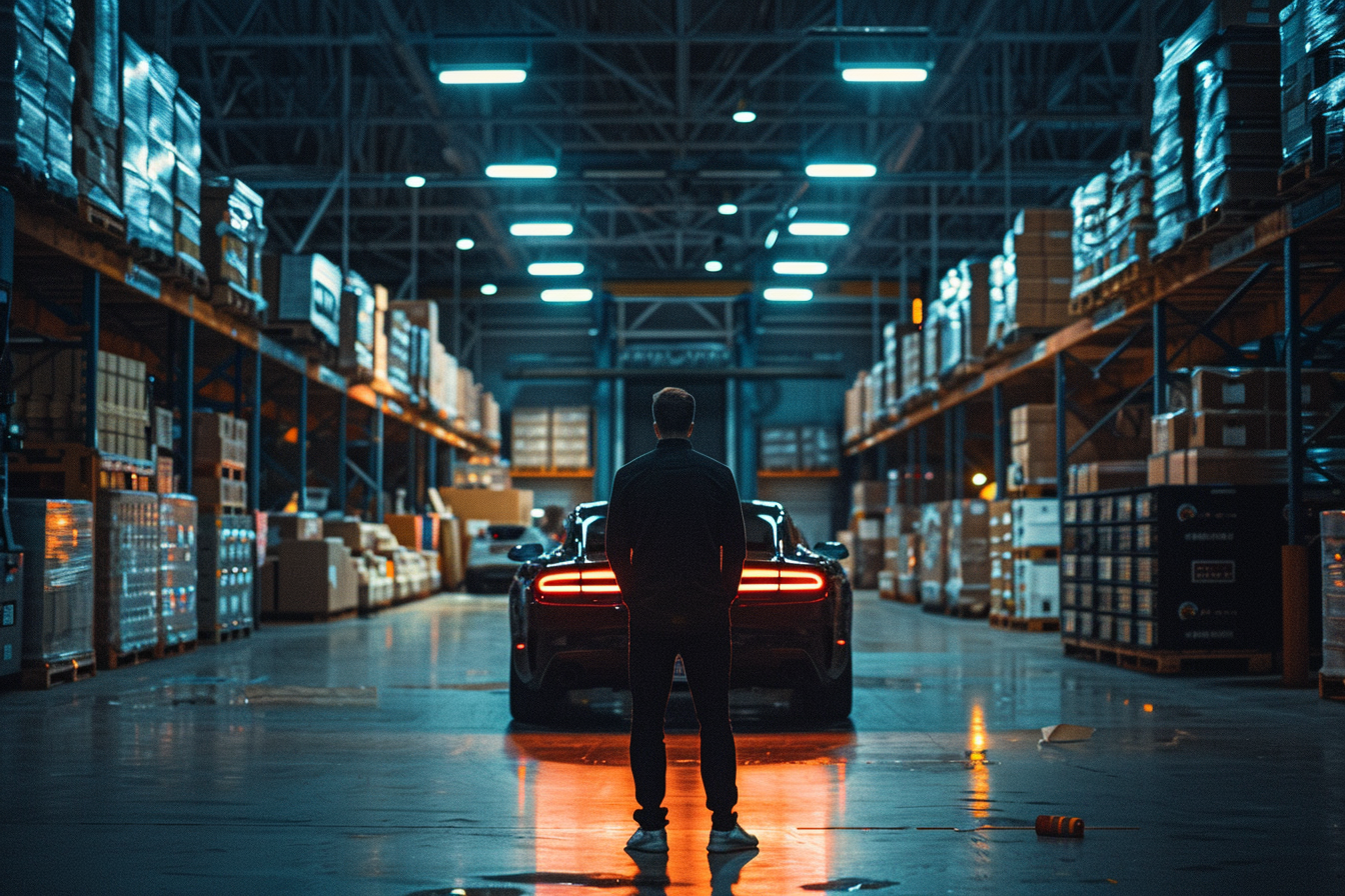 Man Car Warehouse Lights Background