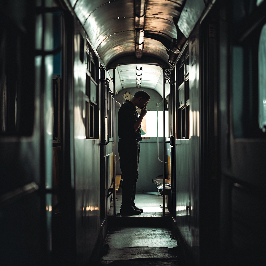 Man standing inside a train