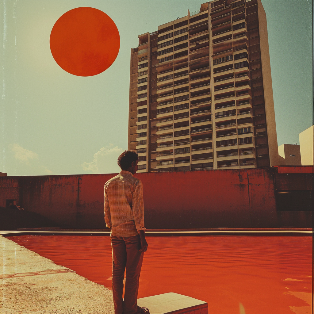 Man standing at orange pool