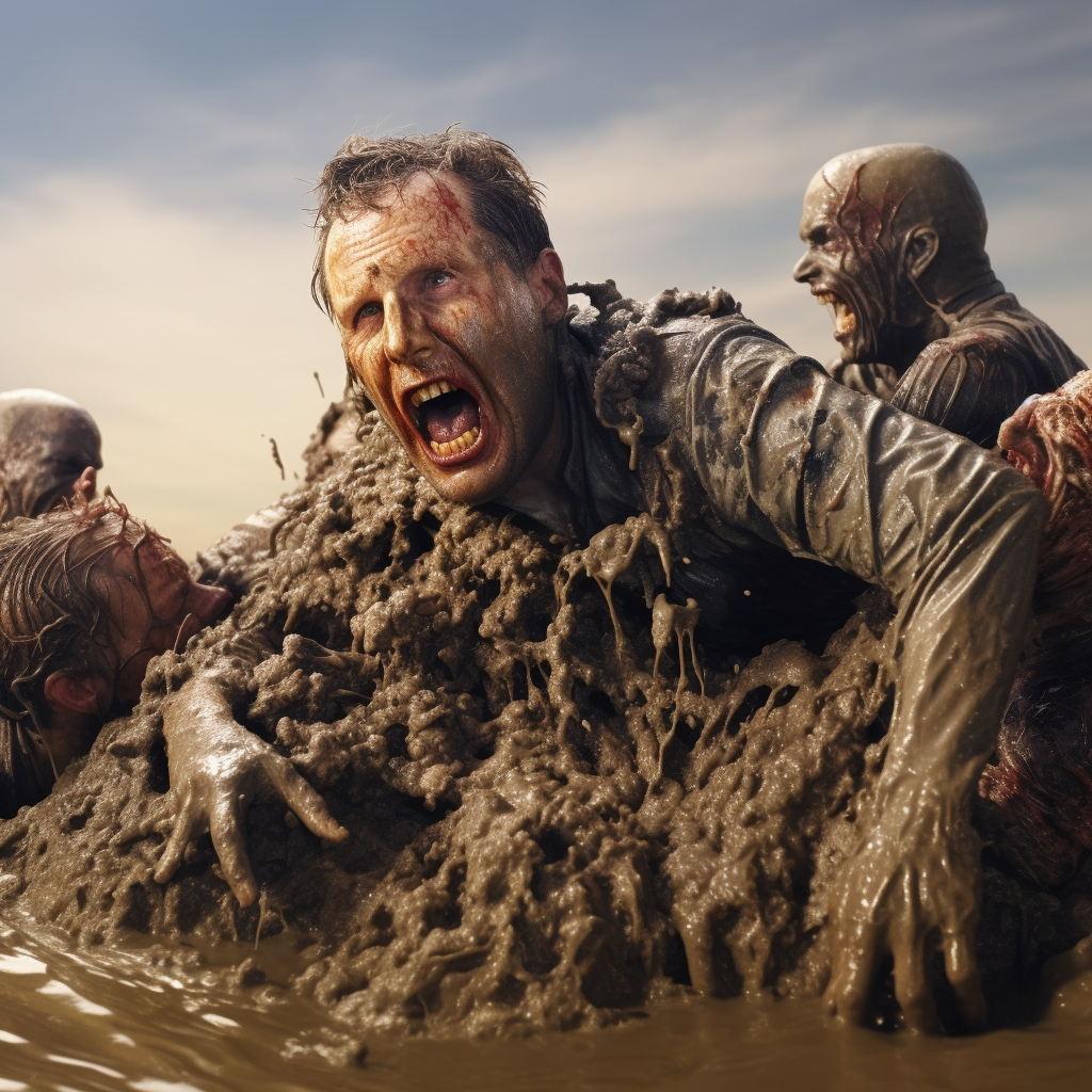 Man stuck in quicksand, attacked by zombies