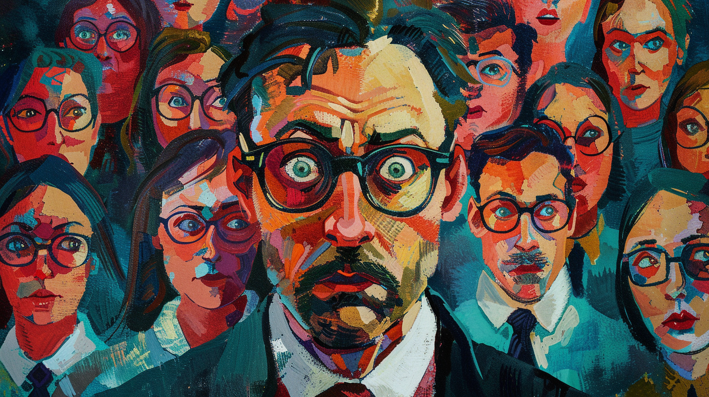 man in suit crowd expressionist art