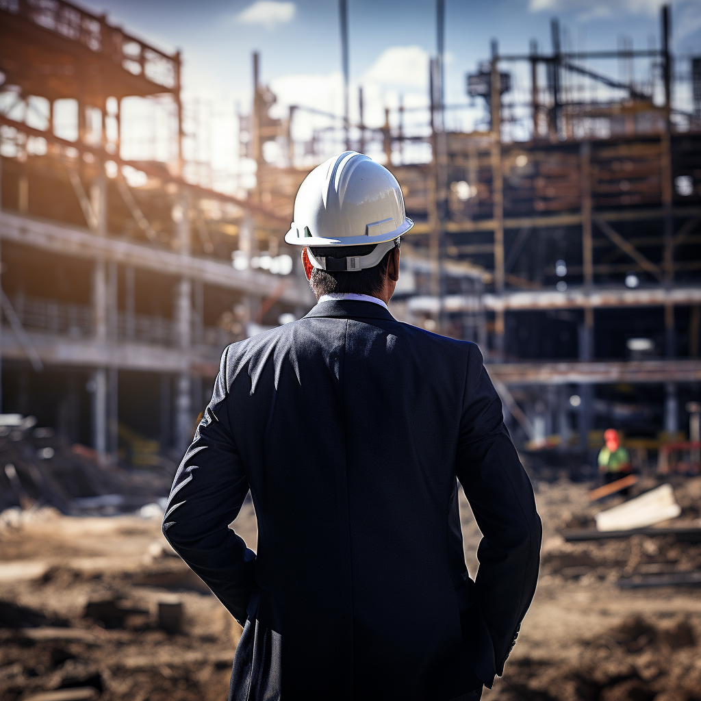 Man in Suit and Hardhat at Construction Site