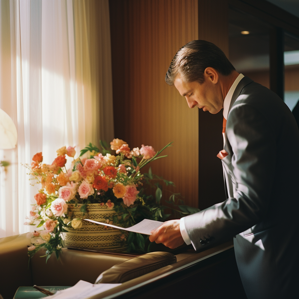 Man suit tucking box into jacket