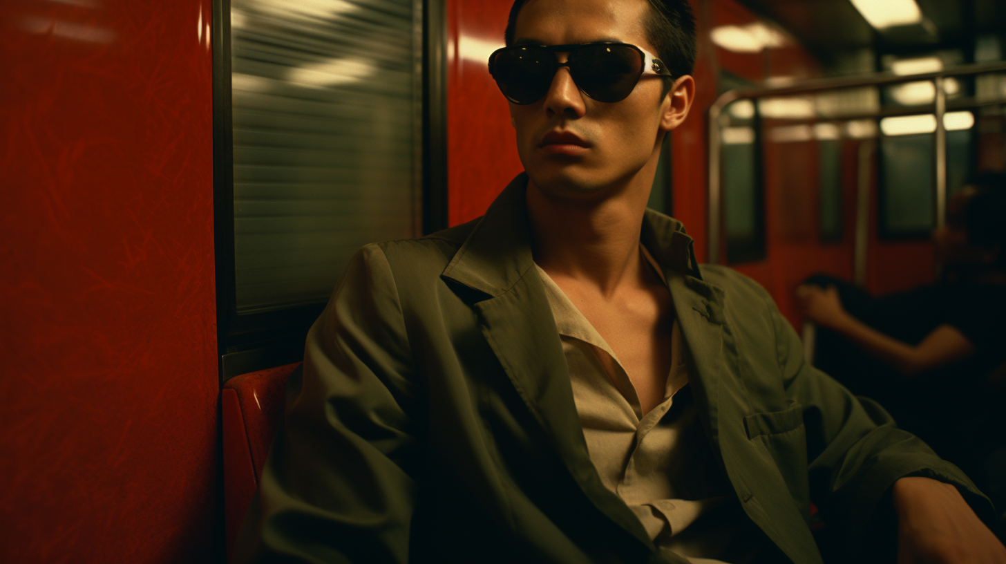 Stylish man wearing sunglasses in subway