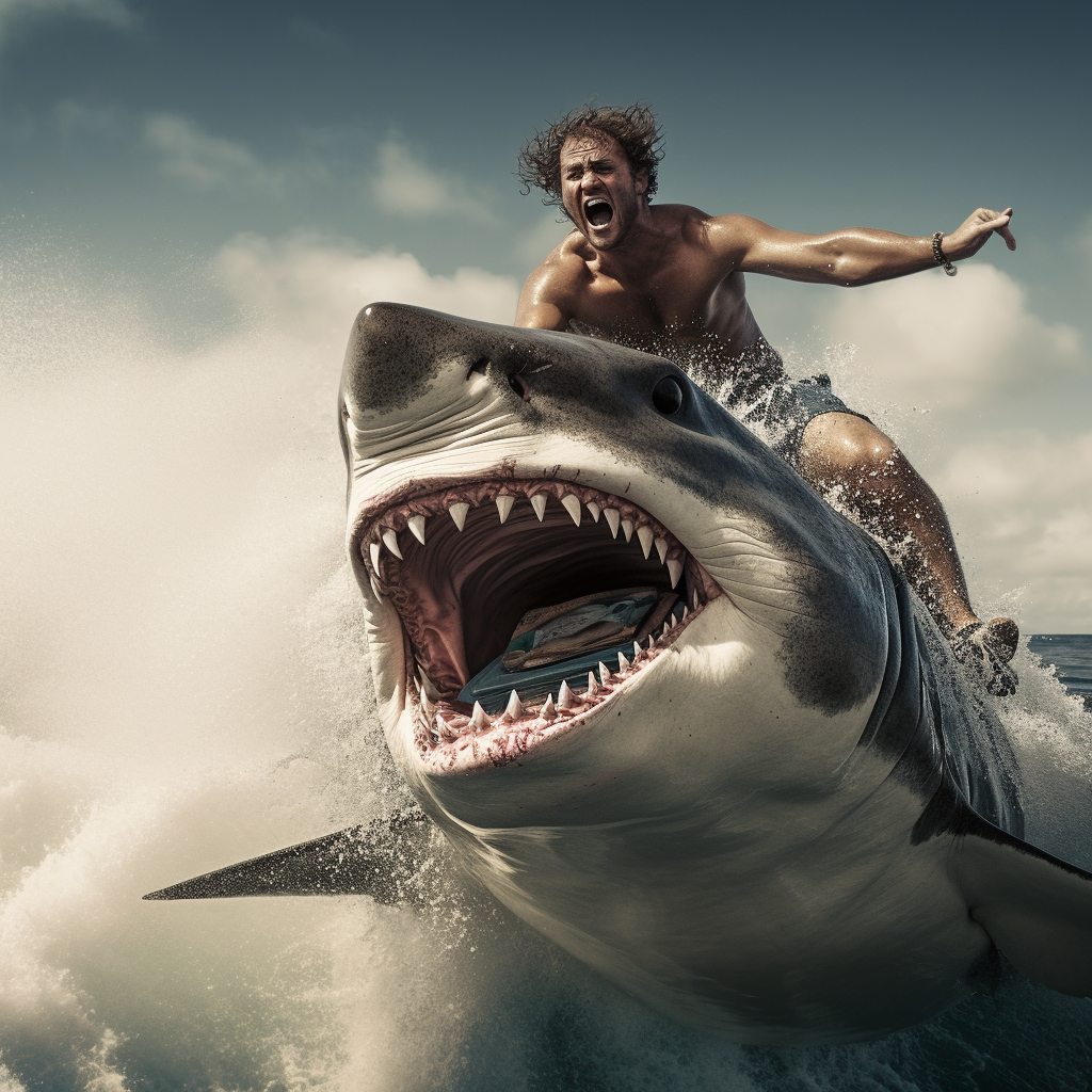 Man surfing on a shark