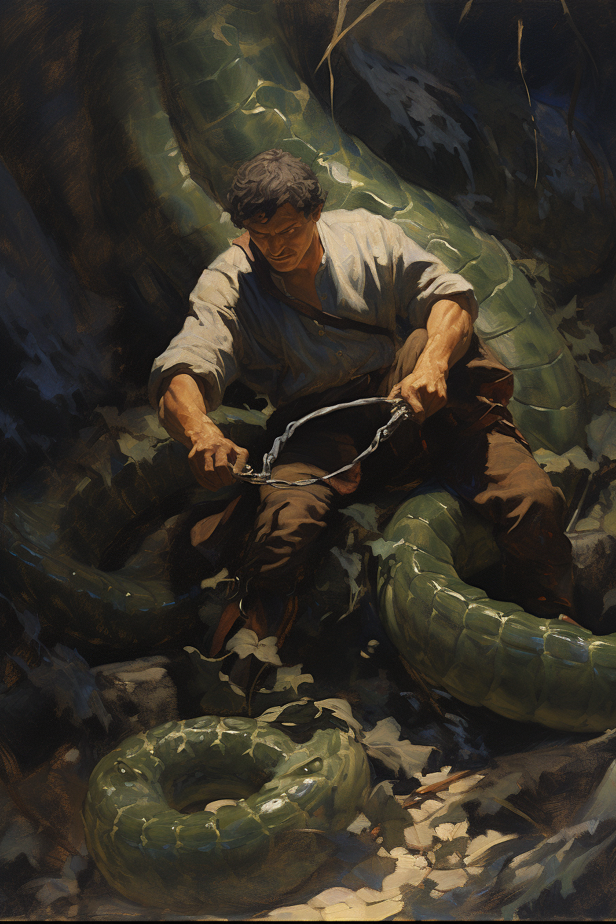 Man entangled by giant python