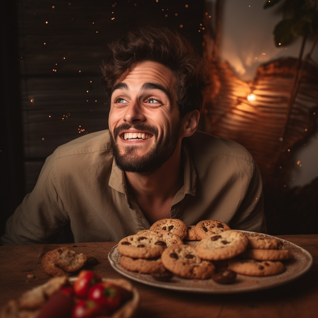 Man taking bite from cookies