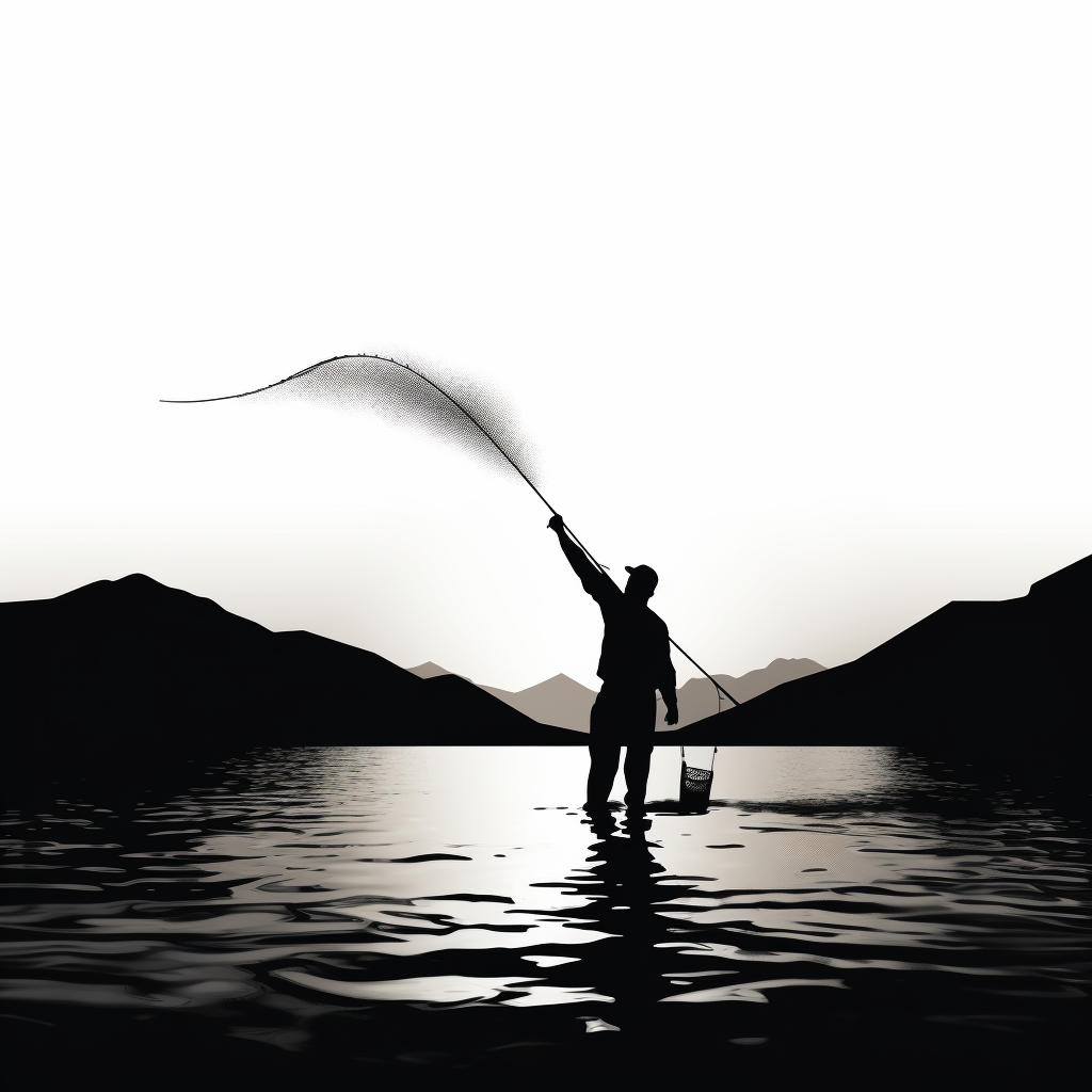 Silhouette of man throwing net into the sea