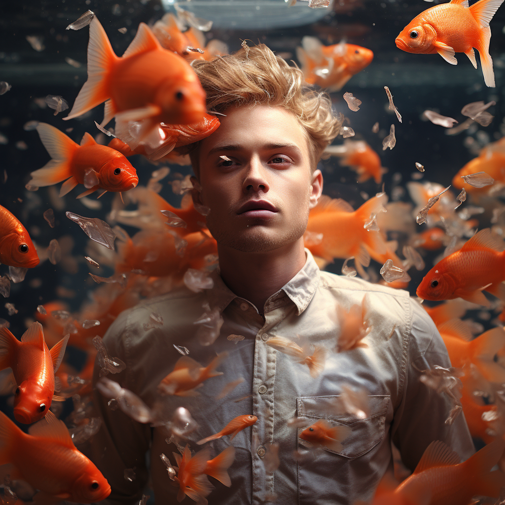 Man transforming into a goldfish