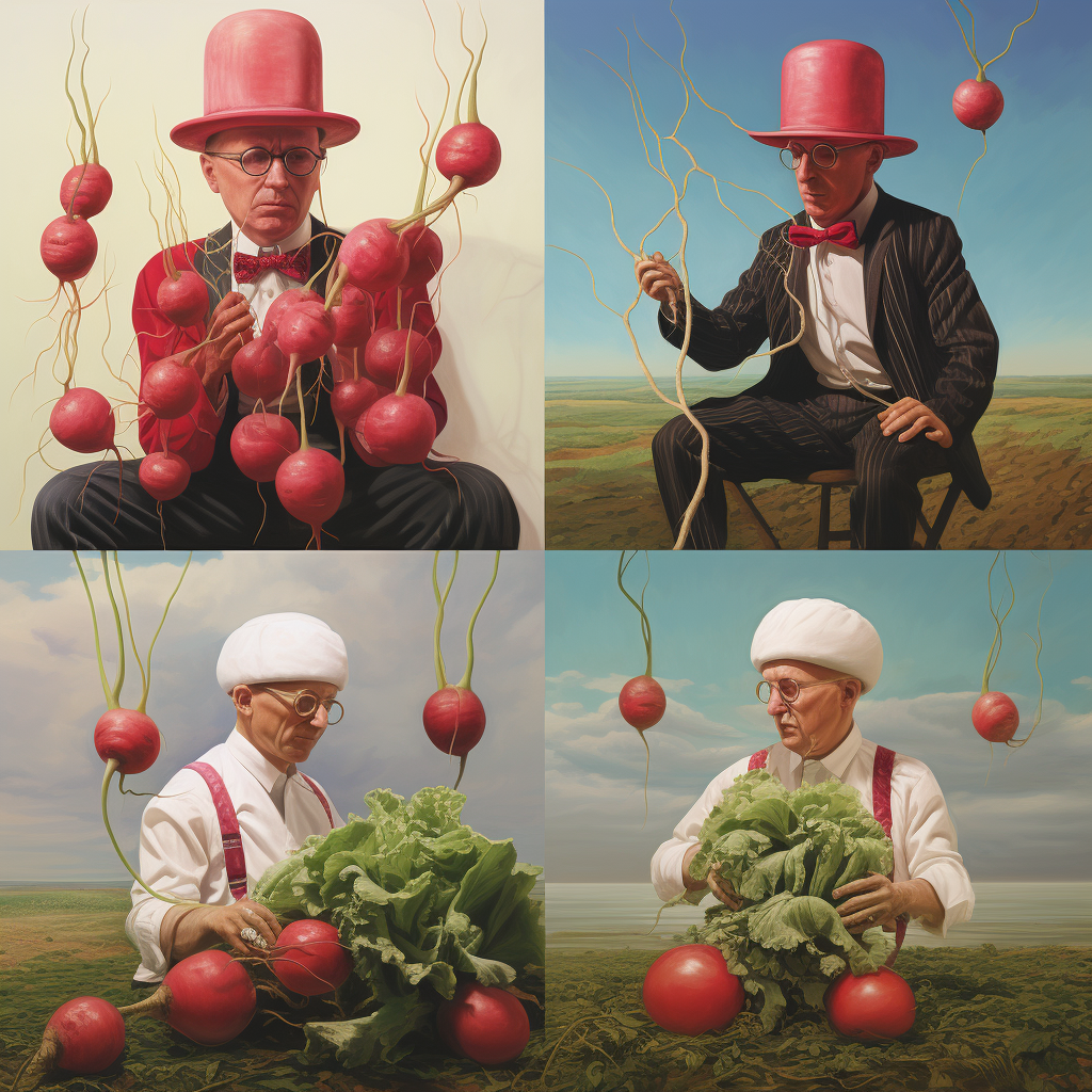 Man turning into radish in stages  ?