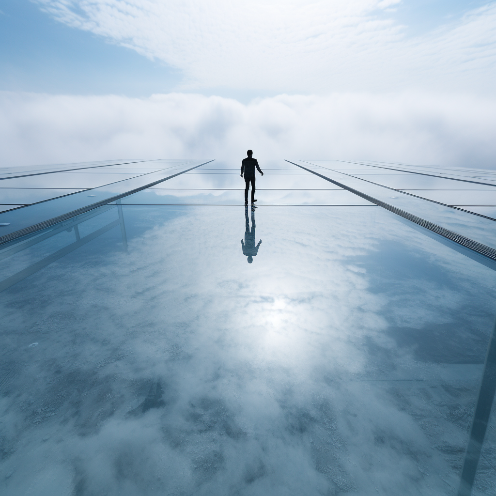 Man walking on glass floor