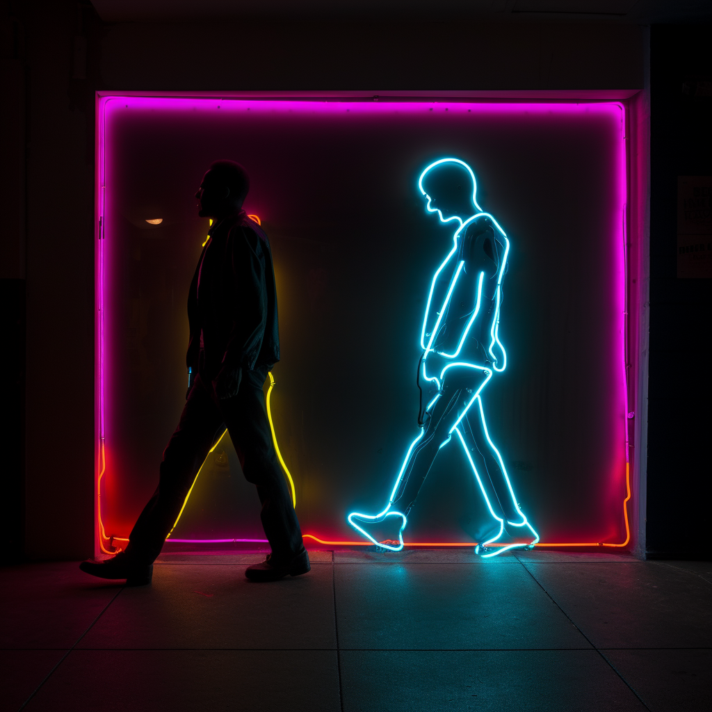 Neon sign of a man walking