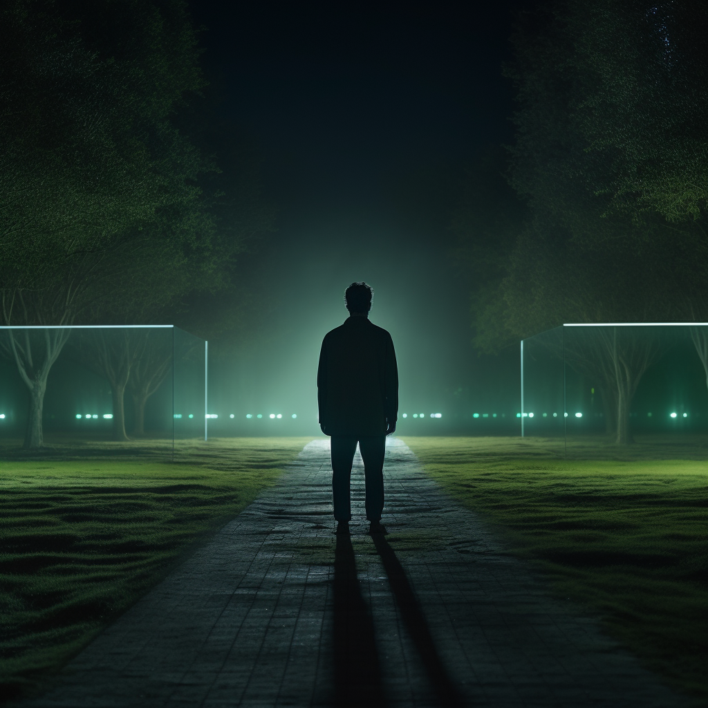 Man walking in park at night