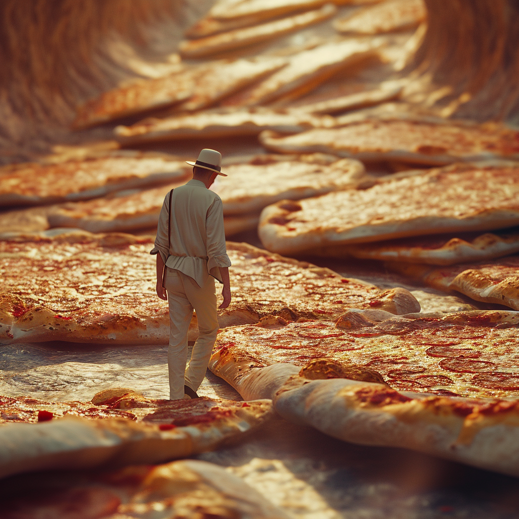 Man walking in pizza world