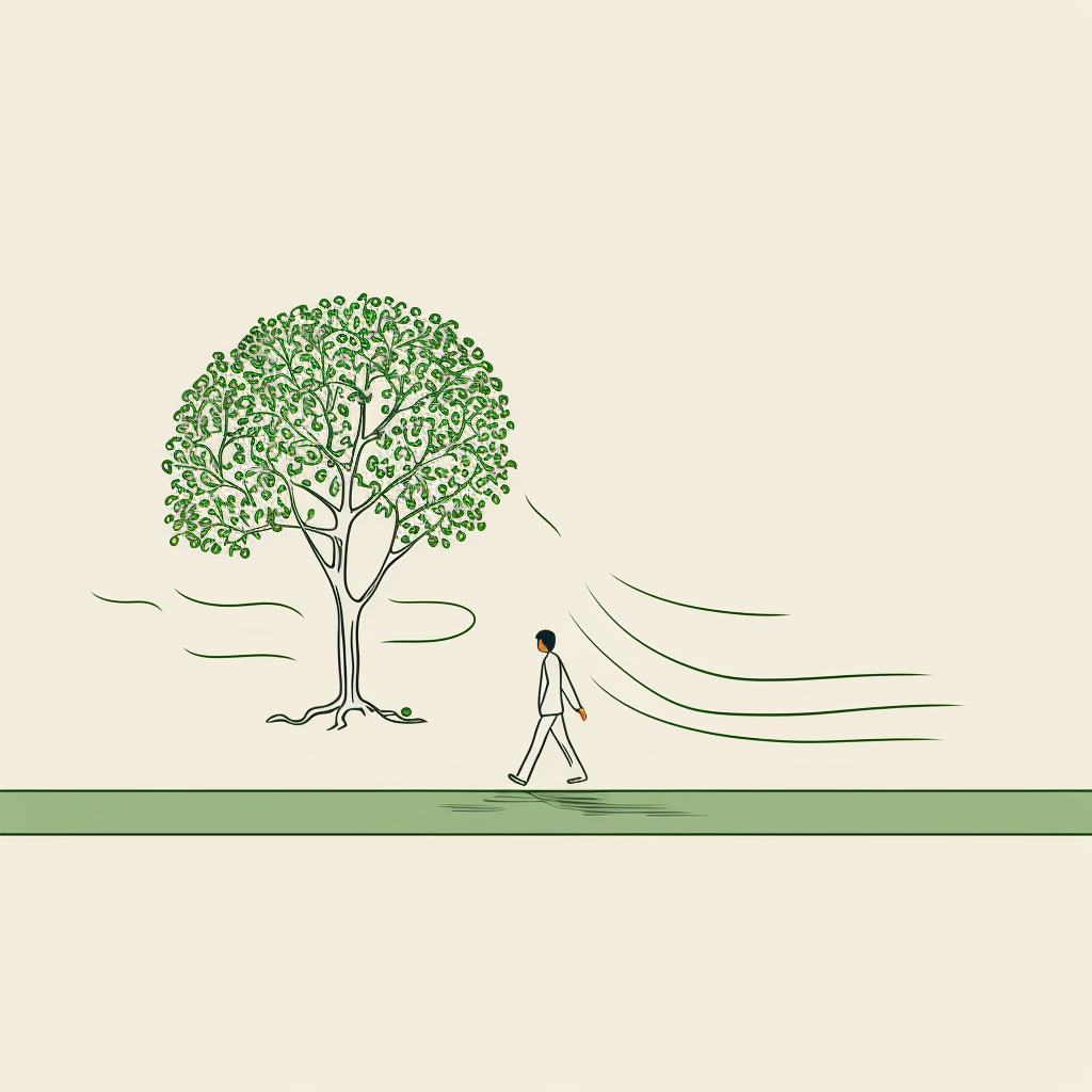 Man walking towards tree with white fruit