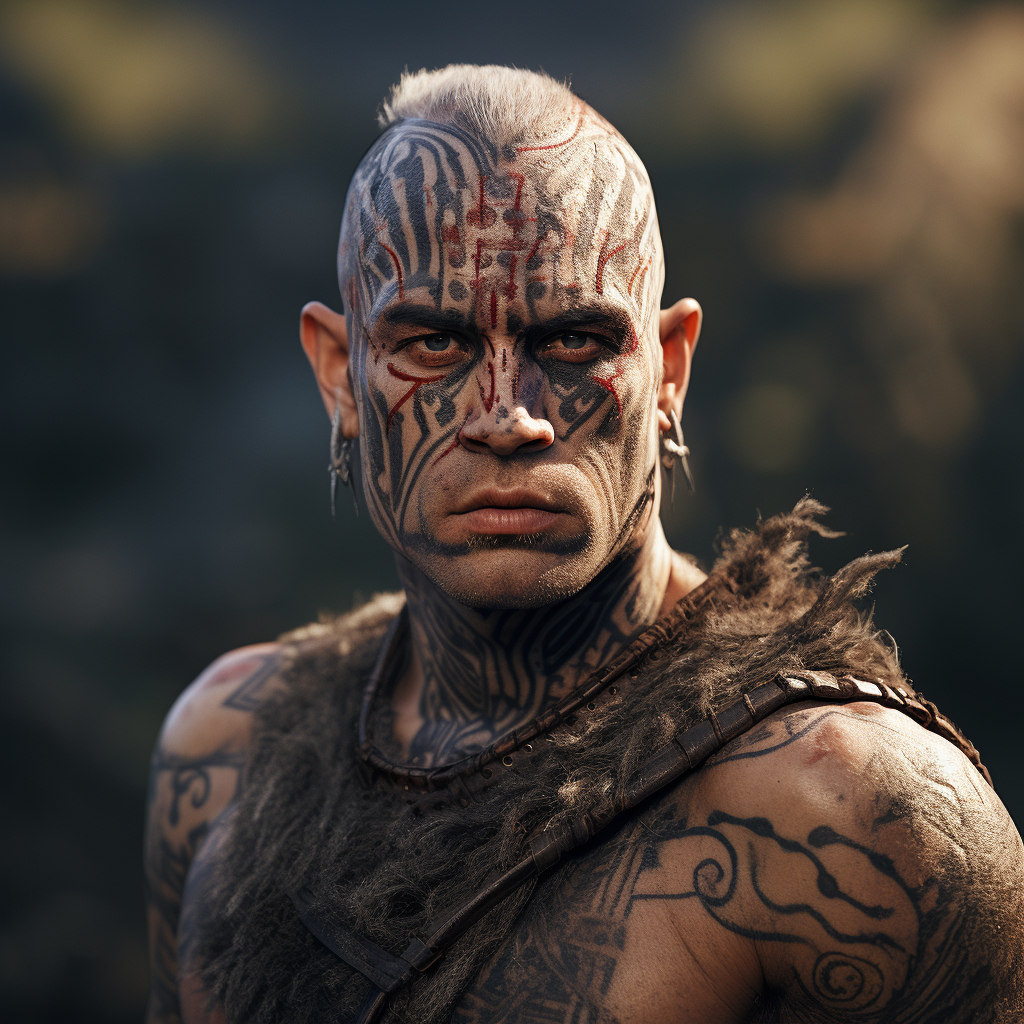 Photorealistic Image of Man Warrior with Scars