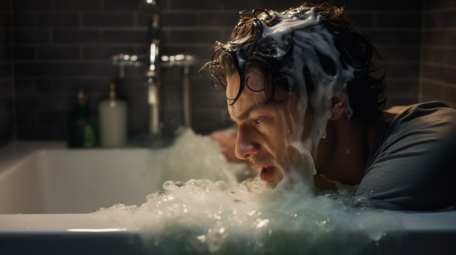 Man washing hair with bar soap