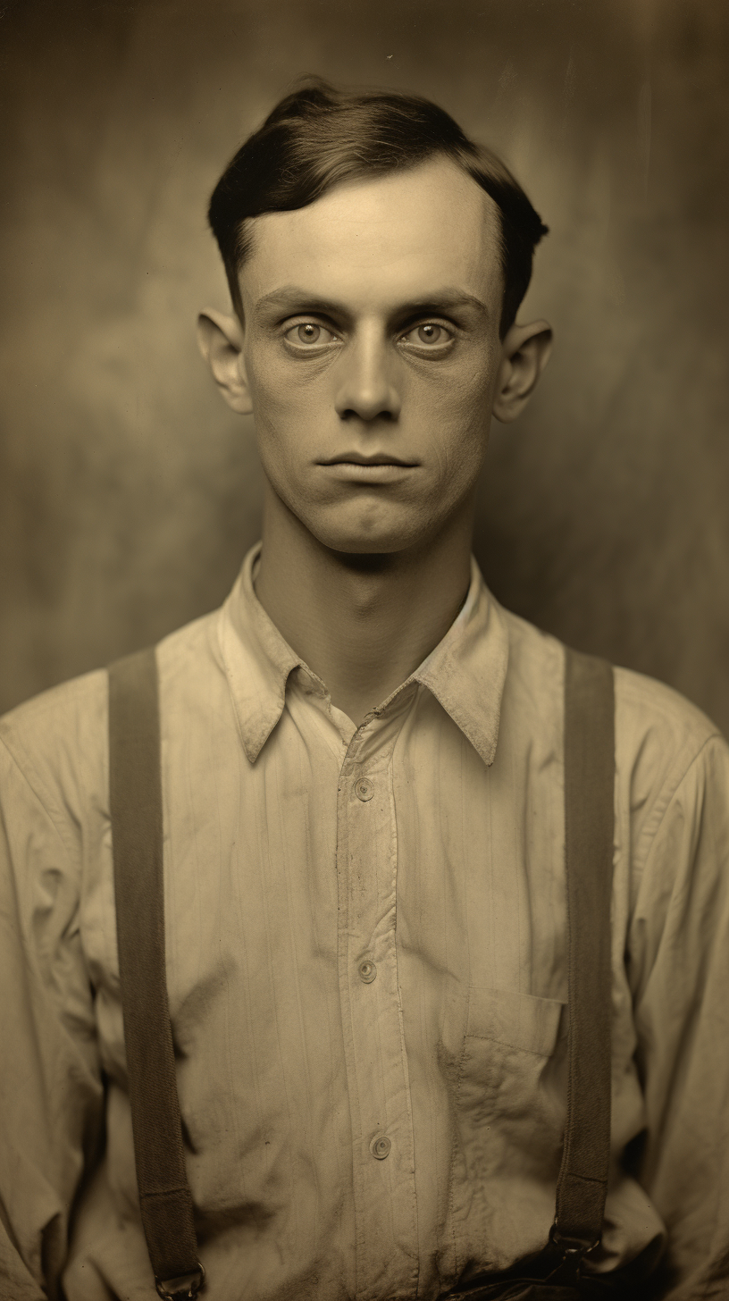 Creepy portrait of man in 1930s shirt