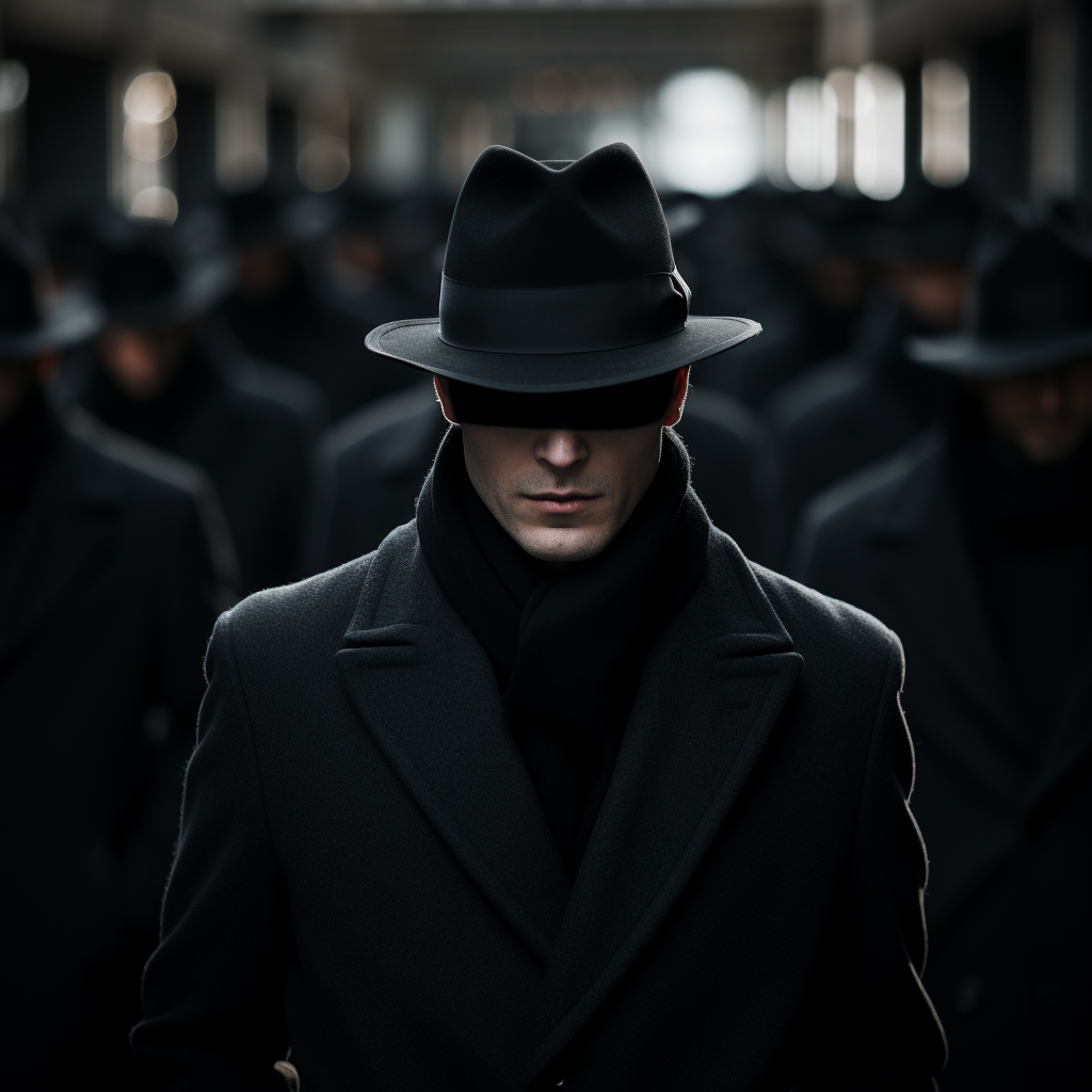 man wearing black hat mafia style