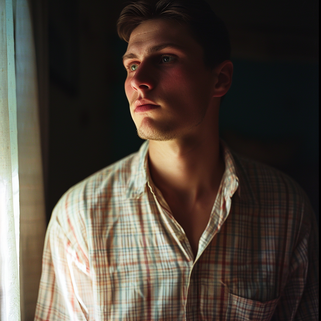 Man in White Shirt with Light Stripes