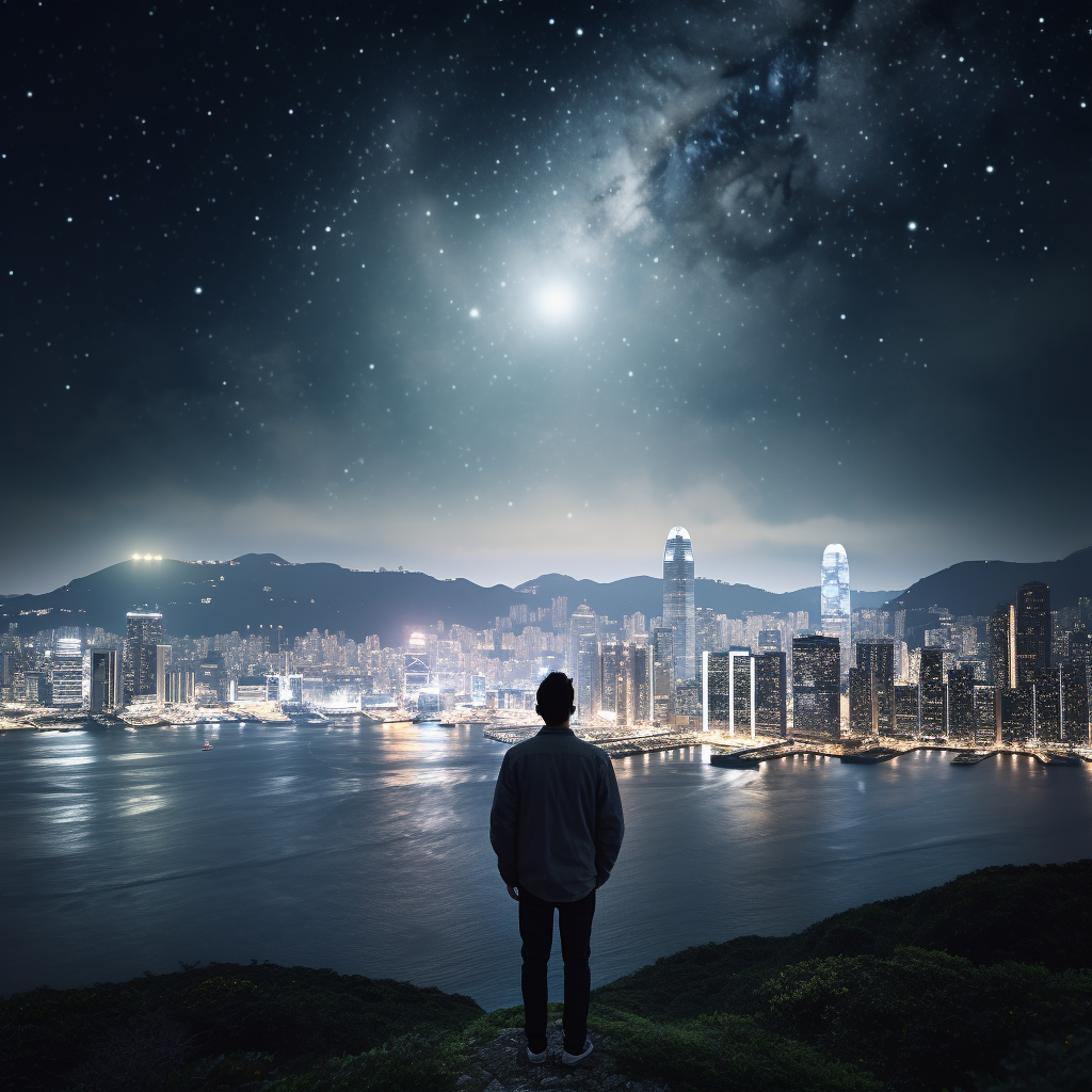 Man in White Tuxedo Gazing at Night Sky