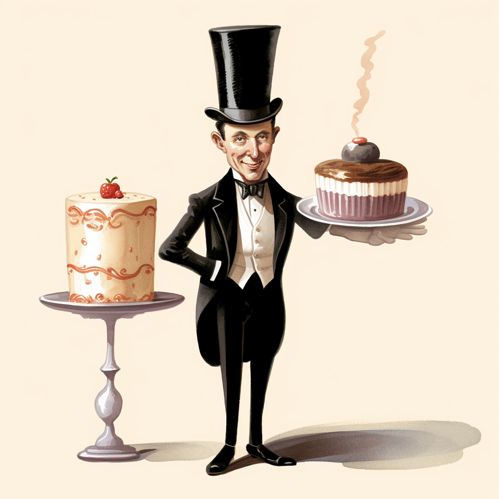 Cartoon man with top hat and trifle