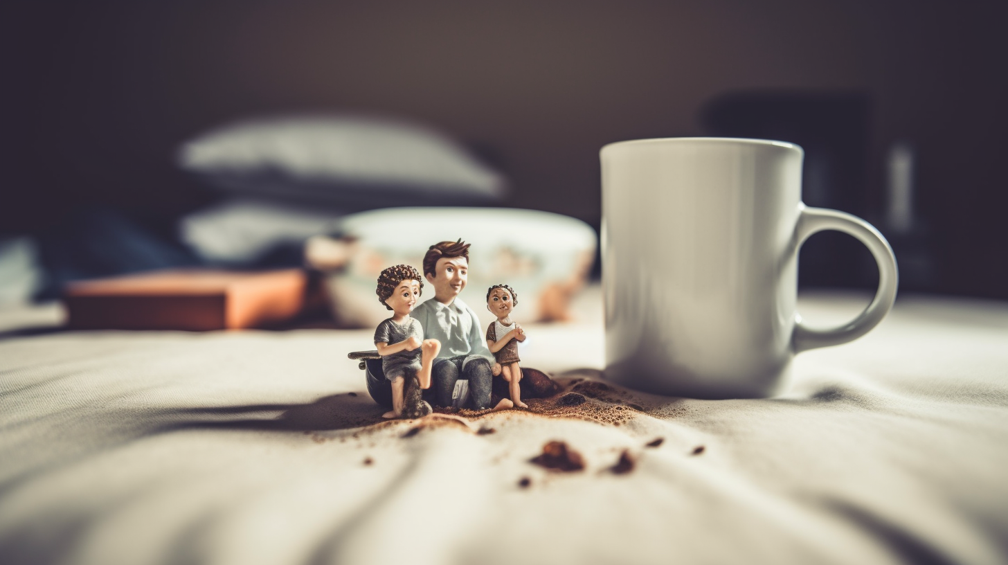 Couple in bed drinking coffee drawing