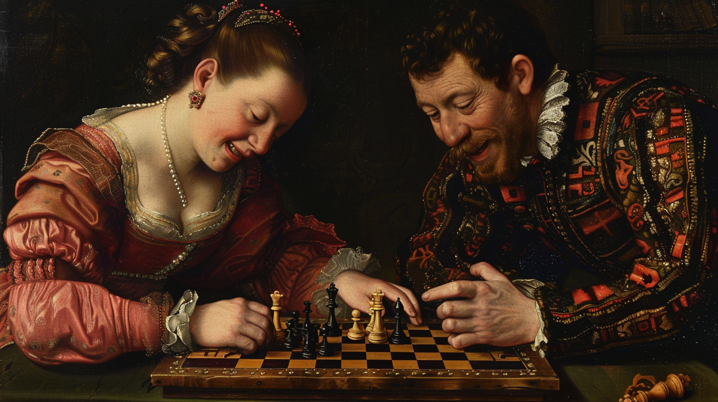 Man Woman Playing Chess Together