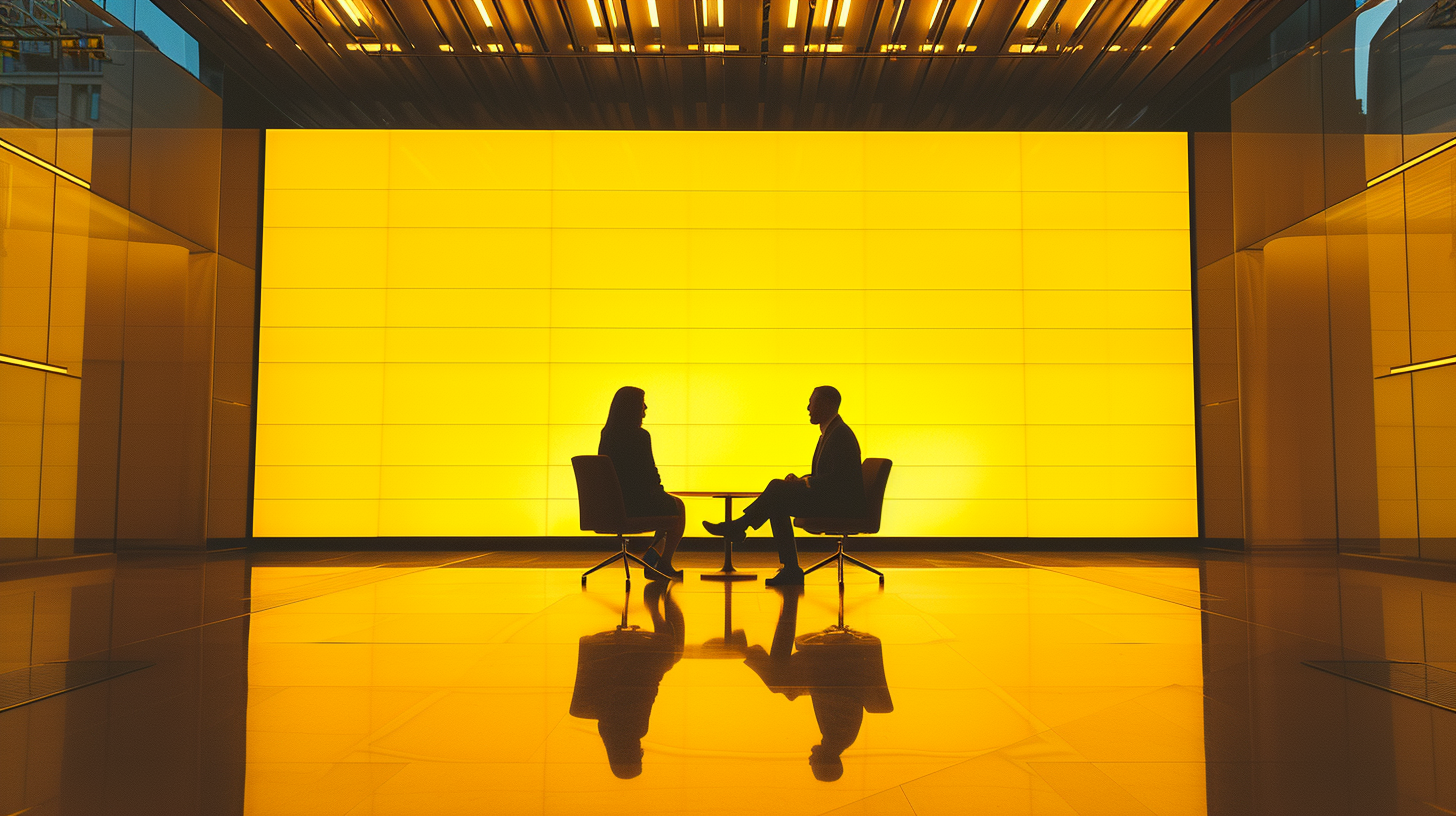 Man and woman debating on stage