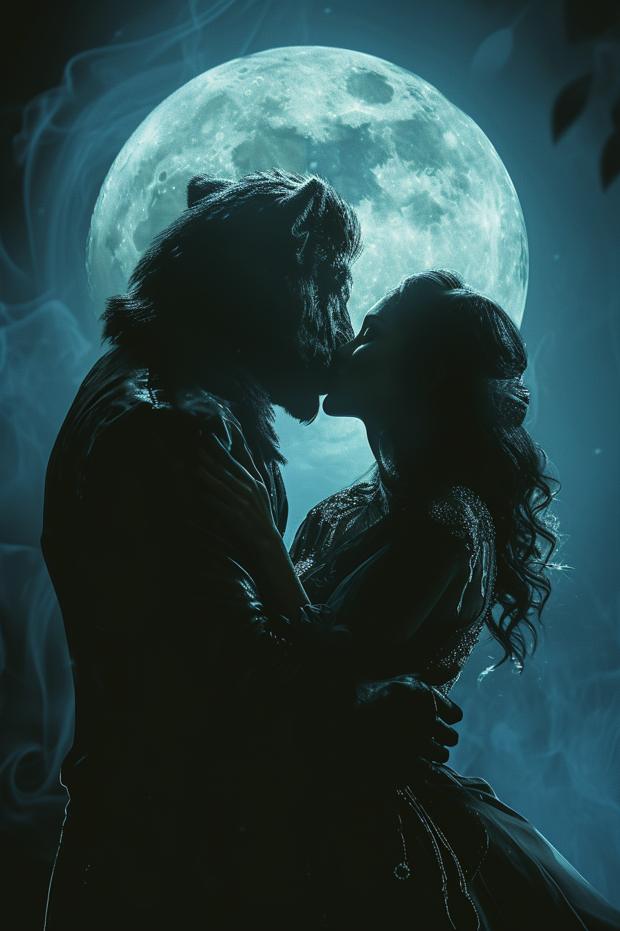 Romantic full moon kiss werewolf transformation