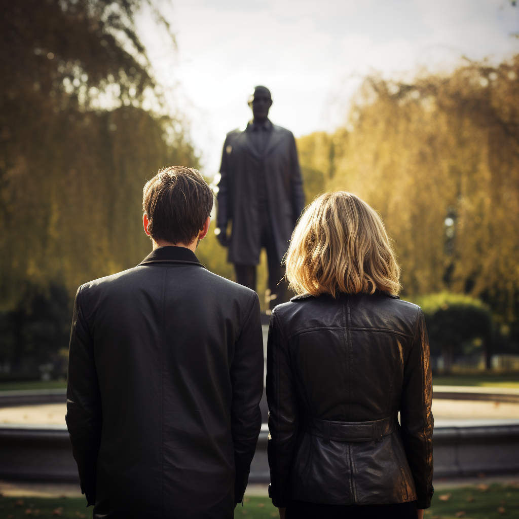 Stylish couple in park at dusk