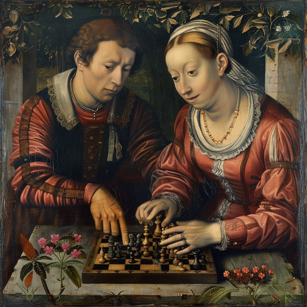 Chess playing couple in 1500s