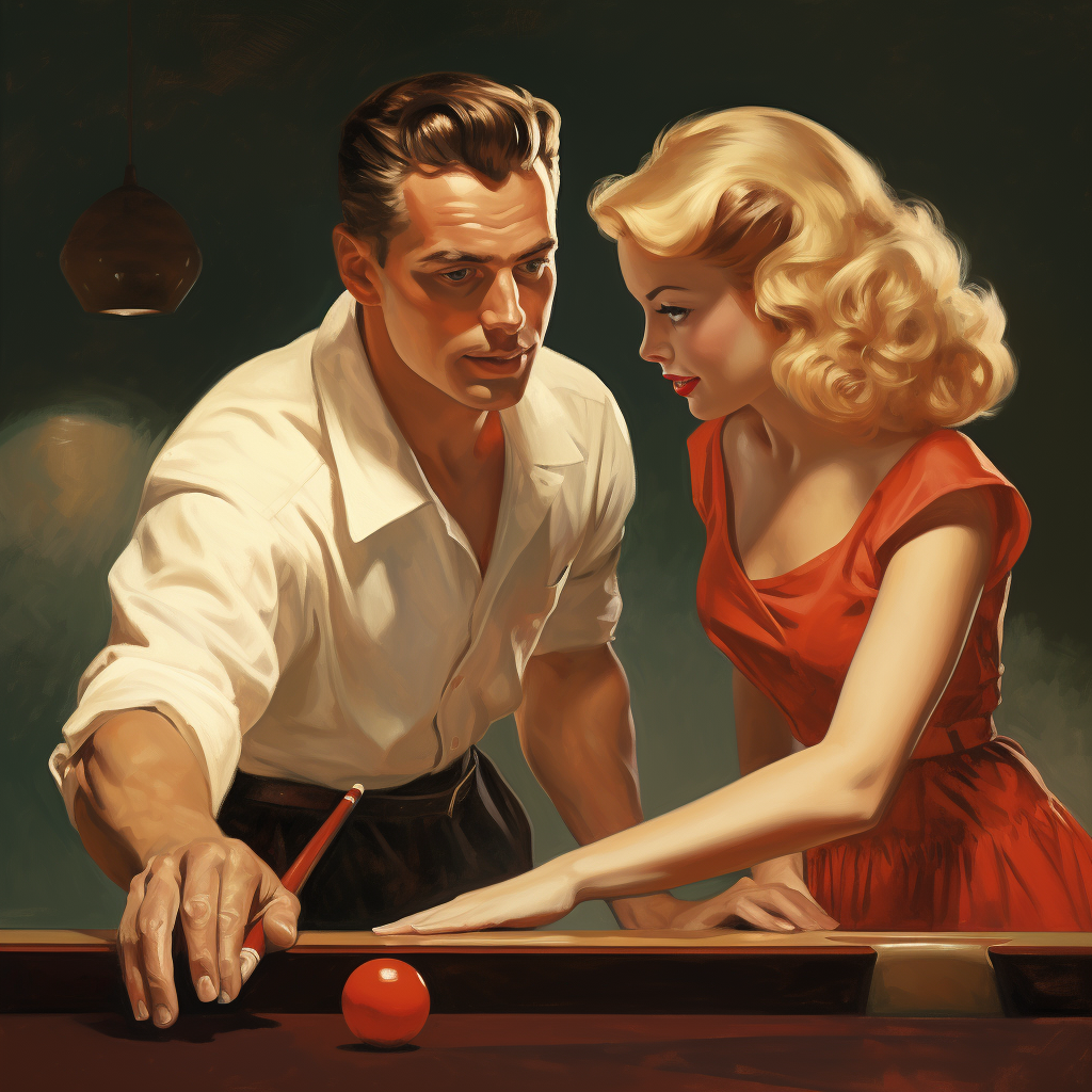 Couple playing pool with skill