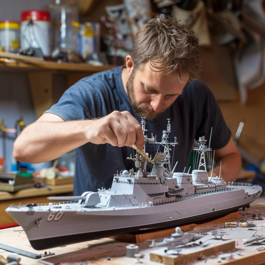 Man building ship model